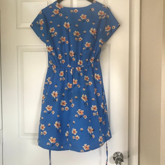 Yellow flowered blue dress - Picture 5 of 5
